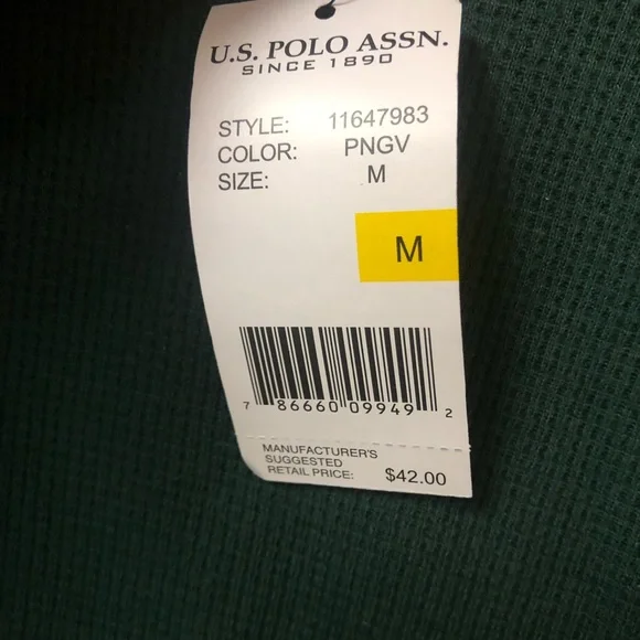 US Polo Association Men’s Green Thermal New With Tags Size Medium - Picture 7 of 8